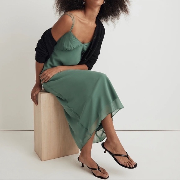 Madewell Layered Slip Midi Dress in Trellis Green NWT - Picture 1 of 12